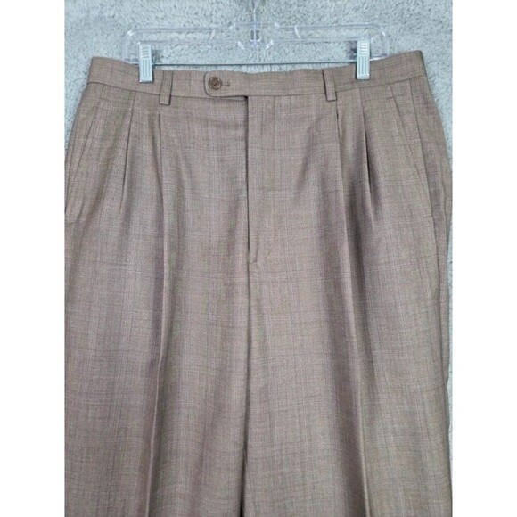 Stacy Adams Men Suit Gold LabeL 42R Brown Tan Windowpane Check Pants 35R (34x30) - Picture 10 of 13